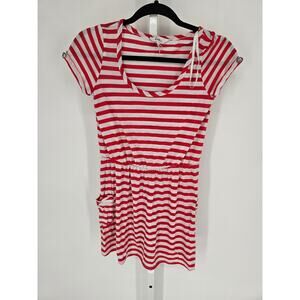 Kirra Women's Red & White Striped Scoop-Neck Short Sleeve Blouse Size S